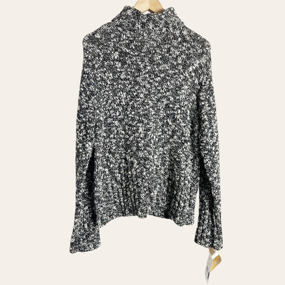 Liz Claiborne Black White Wool Marled Knit Mock Neck Pullover Sweater Size XL